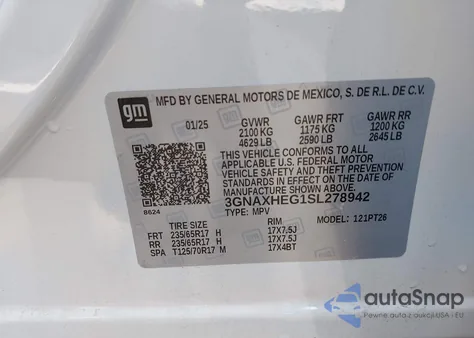 2025 Chevrolet Equinox Fwd Lt from USA, damaged, VIN 3GNAXHEG1SL278942